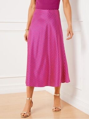 Talbots Satin Midi Satin Skirt PolkaDot Pink Feminine Barbie Core Coquette